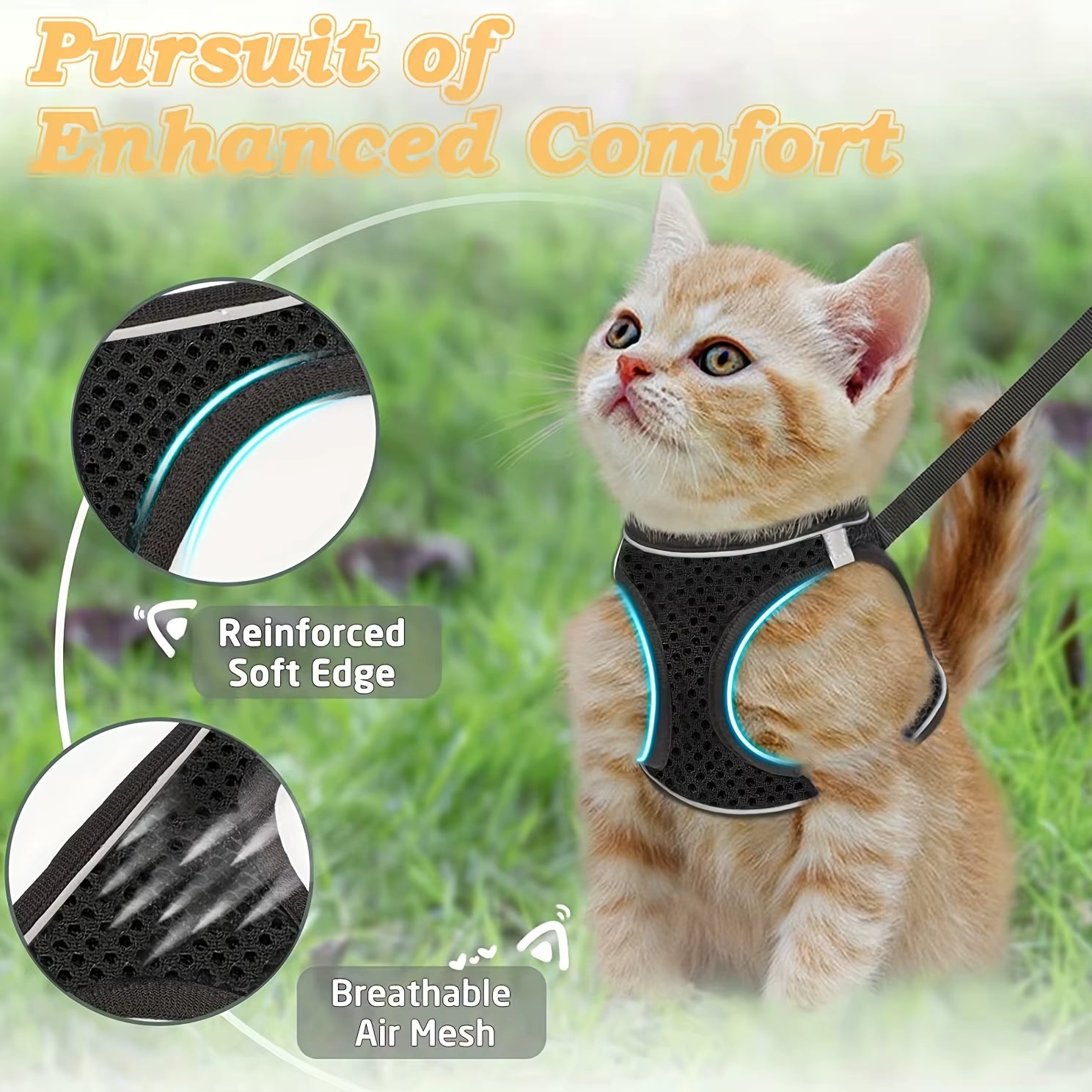 Anti-Escape Cat Harness Set: Reflective Soft Mesh Outdoor Safety Leash, Protect Your Kitten