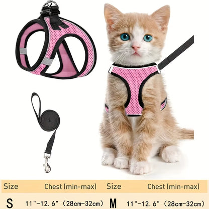 Anti-Escape Cat Harness Set: Reflective Soft Mesh Outdoor Safety Leash, Protect Your Kitten