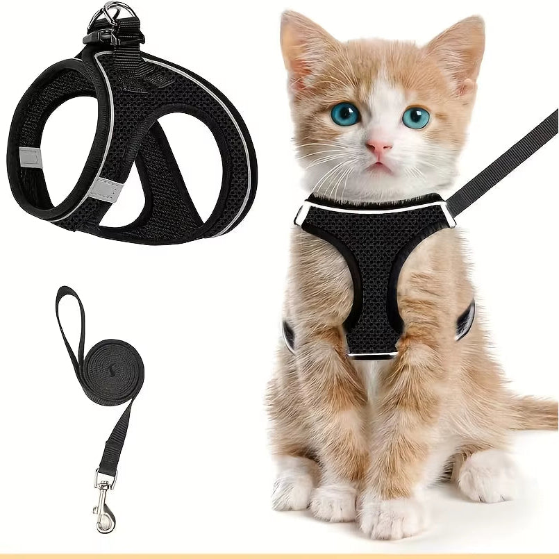 Anti-Escape Cat Harness Set: Reflective Soft Mesh Outdoor Safety Leash, Protect Your Kitten