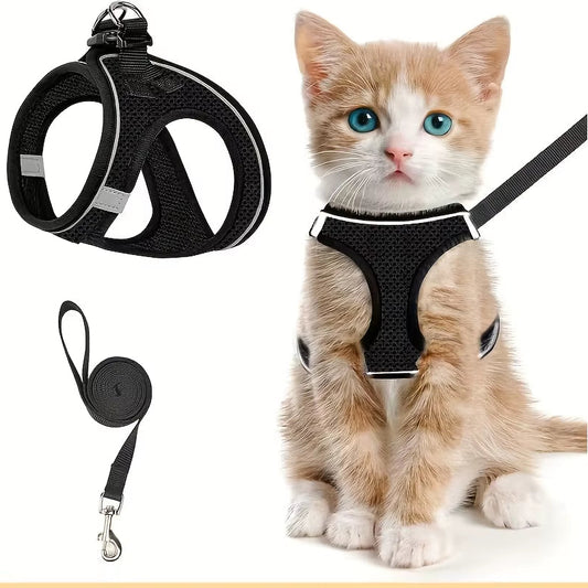 Anti-Escape Cat Harness Set: Reflective Soft Mesh Outdoor Safety Leash, Protect Your Kitten