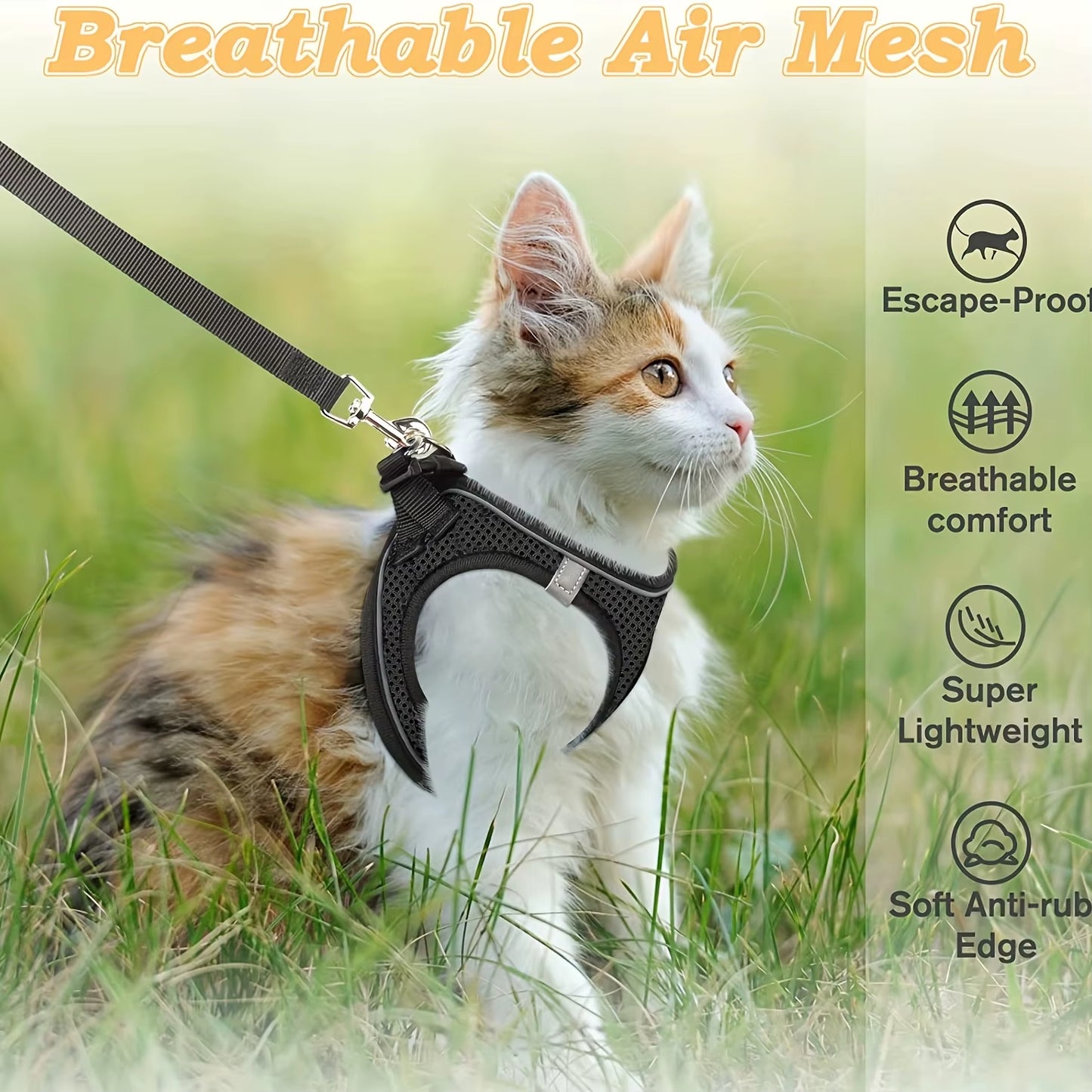 Anti-Escape Cat Harness Set: Reflective Soft Mesh Outdoor Safety Leash, Protect Your Kitten